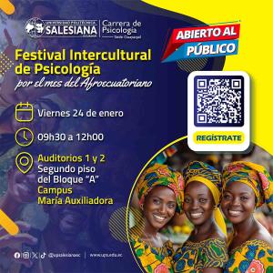 AFiche del Festival Intercultural de Psicología por el Mes del Afroecuatoriano